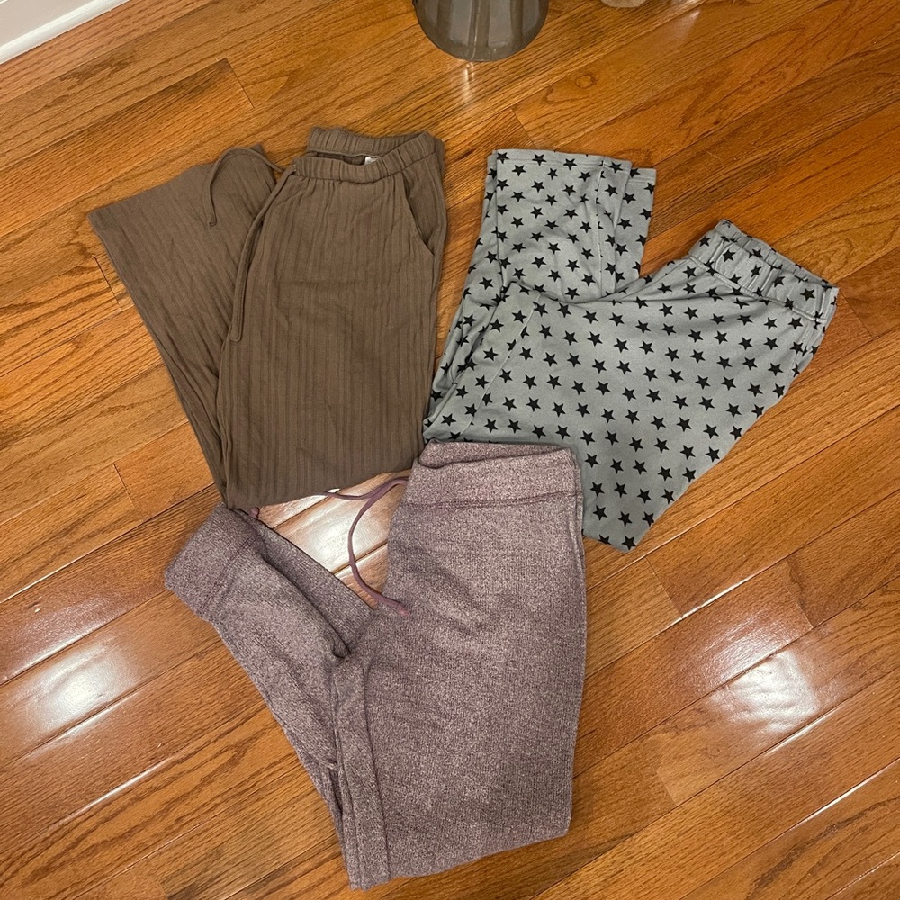 Women's Pajama Lounge Pants Size Small Medium Brown Gray Star Purple